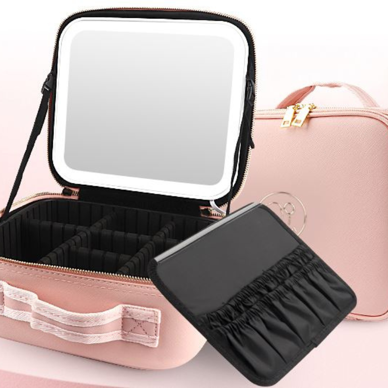 Organizador de maquillaje portátil con espejo LED
